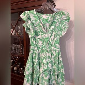 Olivaceous Leafy Green and White Dress